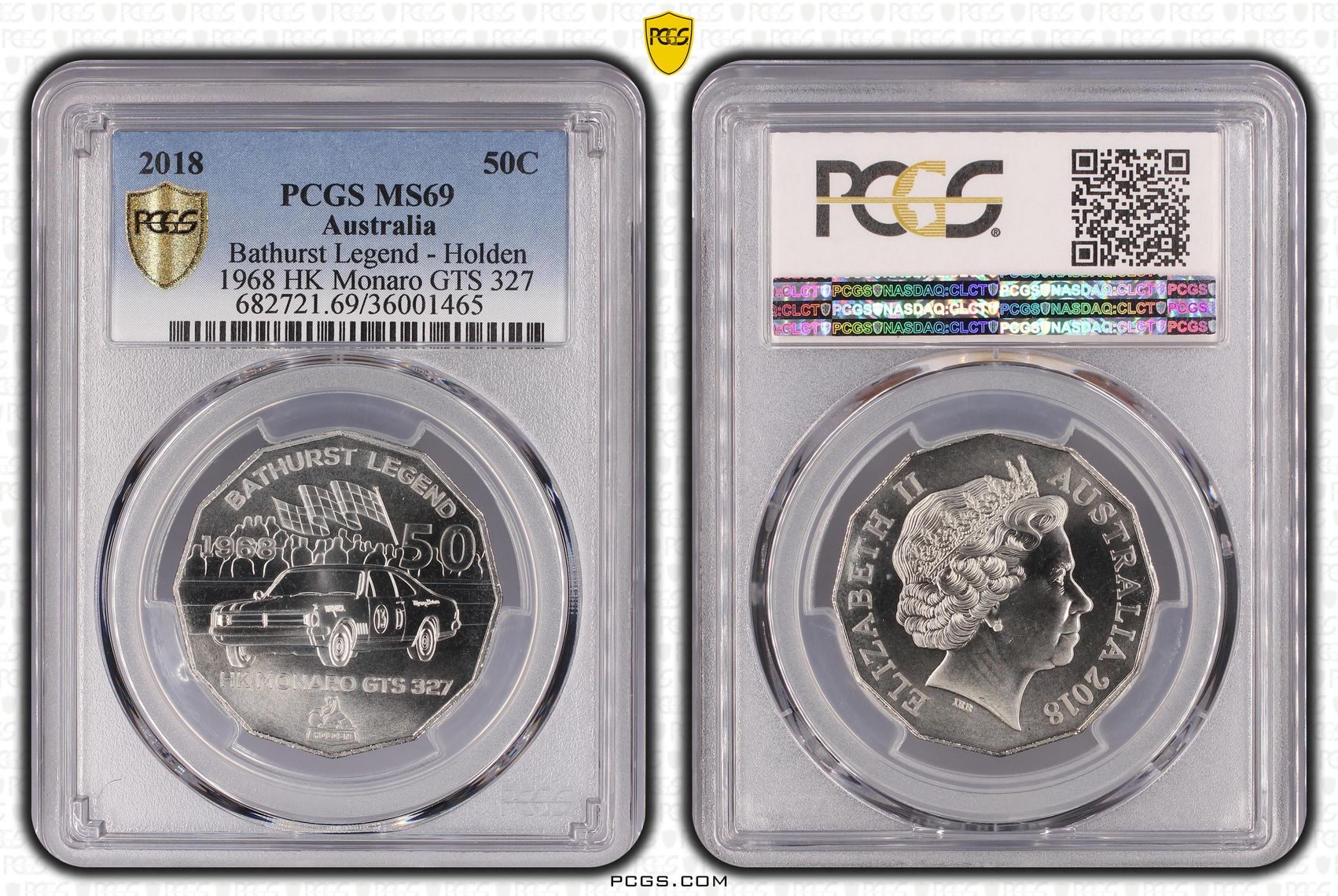 2018 Australia Fifty Cent, 50c Bathurst Legend - Holden 1968 HK Monaro GTS 327 PCGS - MS69 -465
