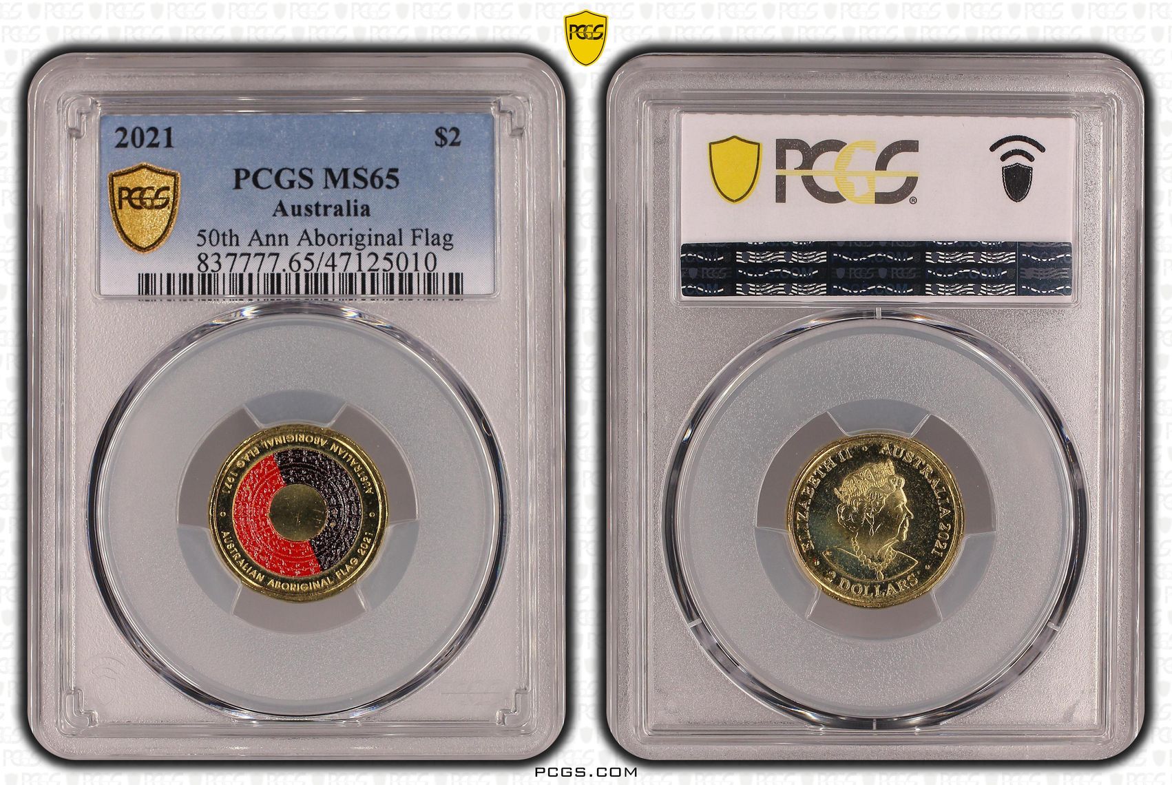 Elizabeth II, 50th Ann Aboriginal Flag, Two Dollar, 2021, PCGS MS65