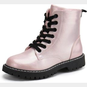 FIRELLI KIDS ANKLE BOOTS BOYS GIRLS SIDE ZIPPER LACE UP WORK BOOTS COMBAT BOOTS (2 US,PINK)
