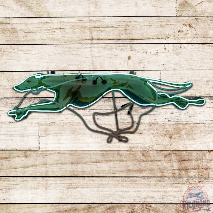 Greyhound Bus Lines Die Cut Single Sided Tin Sign w/ Animated Neon