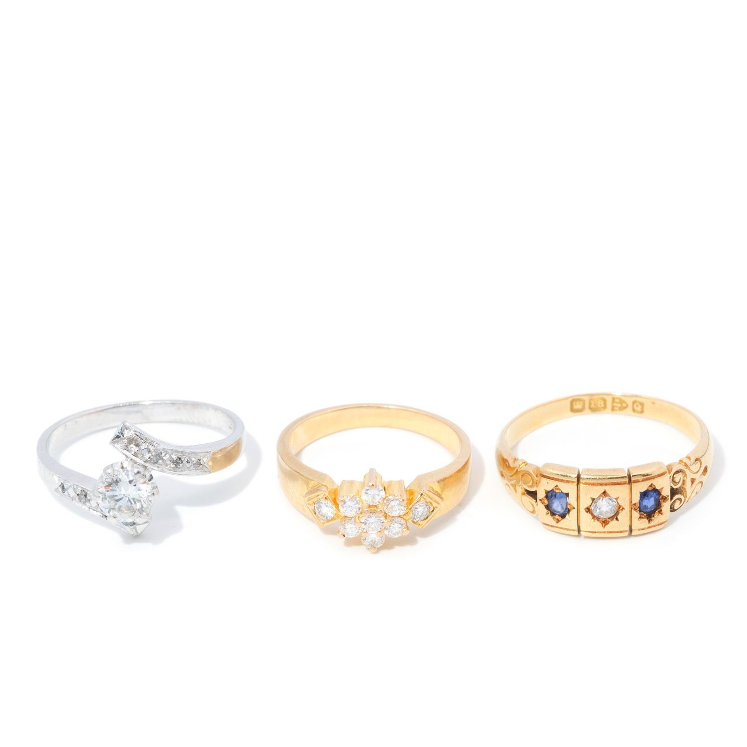 3 Rings in 18ct with Diamonds and Sapphires