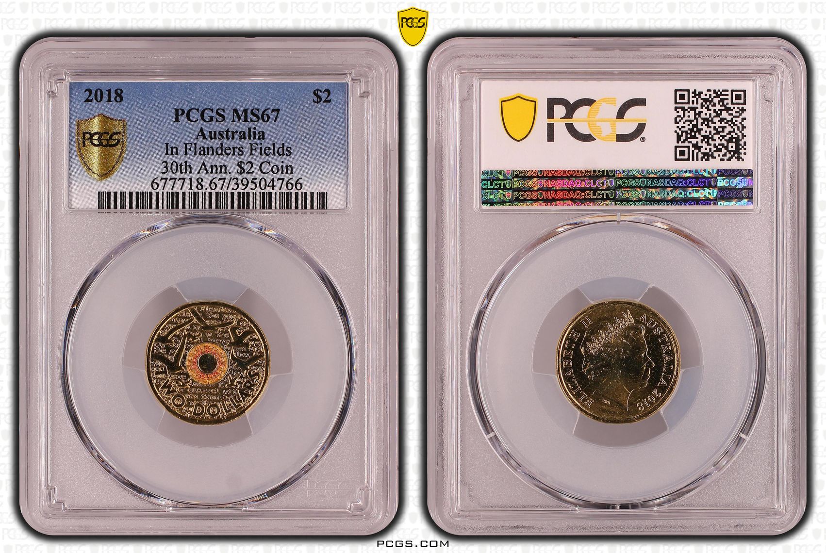 In Flanders Fields Colorized - 30th Ann. $2 Coin, Two Dollar, 2018, PCGS MS67