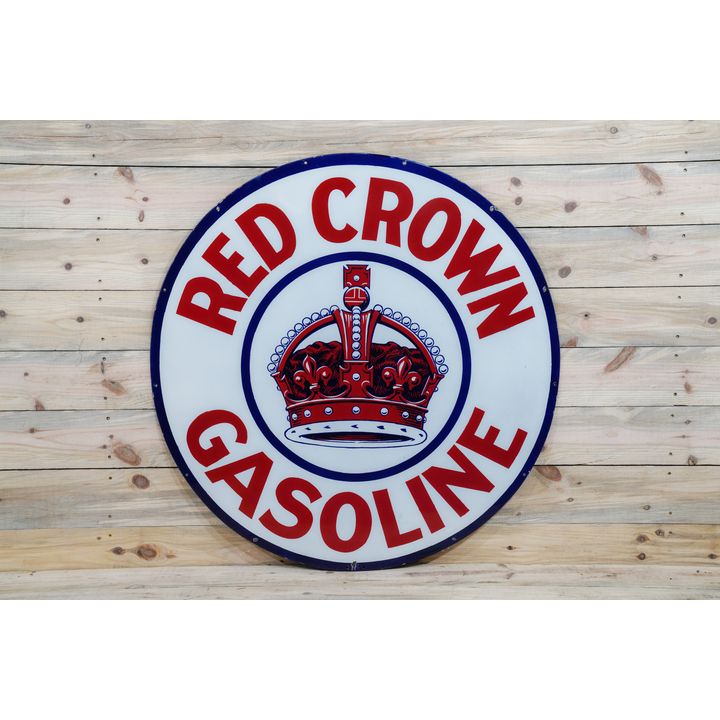42" Red Crown Gasoline w/ Logo Single Sided Porcelain Sign TAC 9+