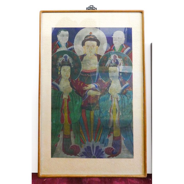 Old Korean Buddhist Painting Framed- 36x23''