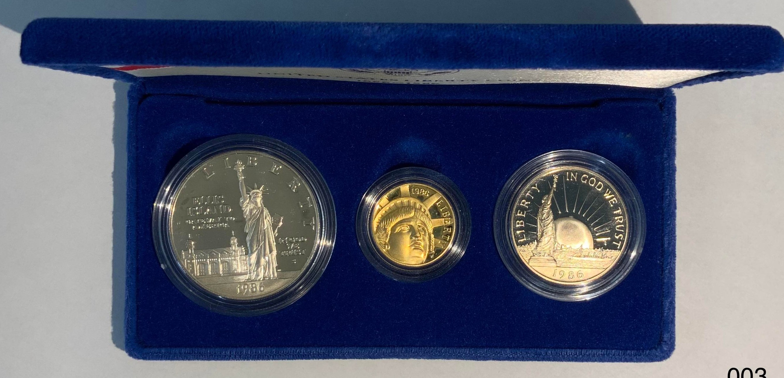 アメリカ-U.S.A. 自由の女神100周年記念 金・銀・白銅貨3種揃プルーフ 