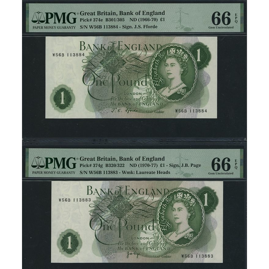 Bank of England, Fforde and Page Signature Sequence Pair, [2 notes] £1 ...