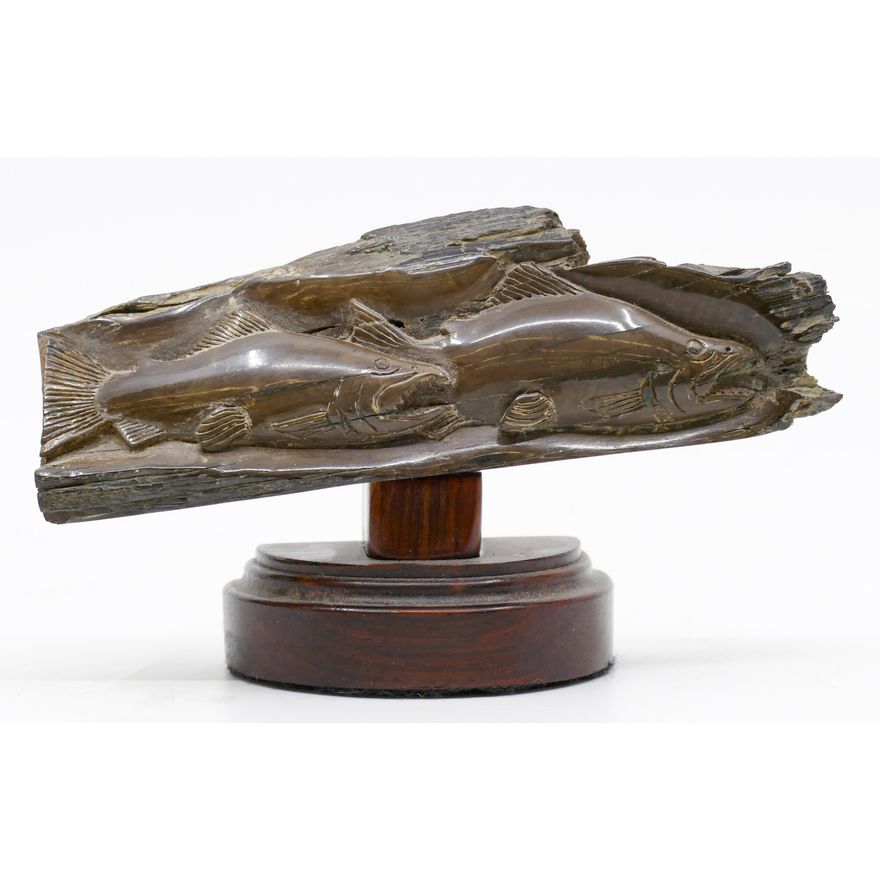 Inuit Carved Salmon Fossilized Tusk Fragment 5.5''