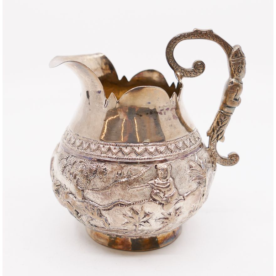 Burmese Silver Repousee Creamer- 4x3.5x3.5''- 122g