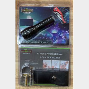 TACTICAL FLASHLIGHT AND KNIFE SET & 12 PIECE LOCK PICKING SET