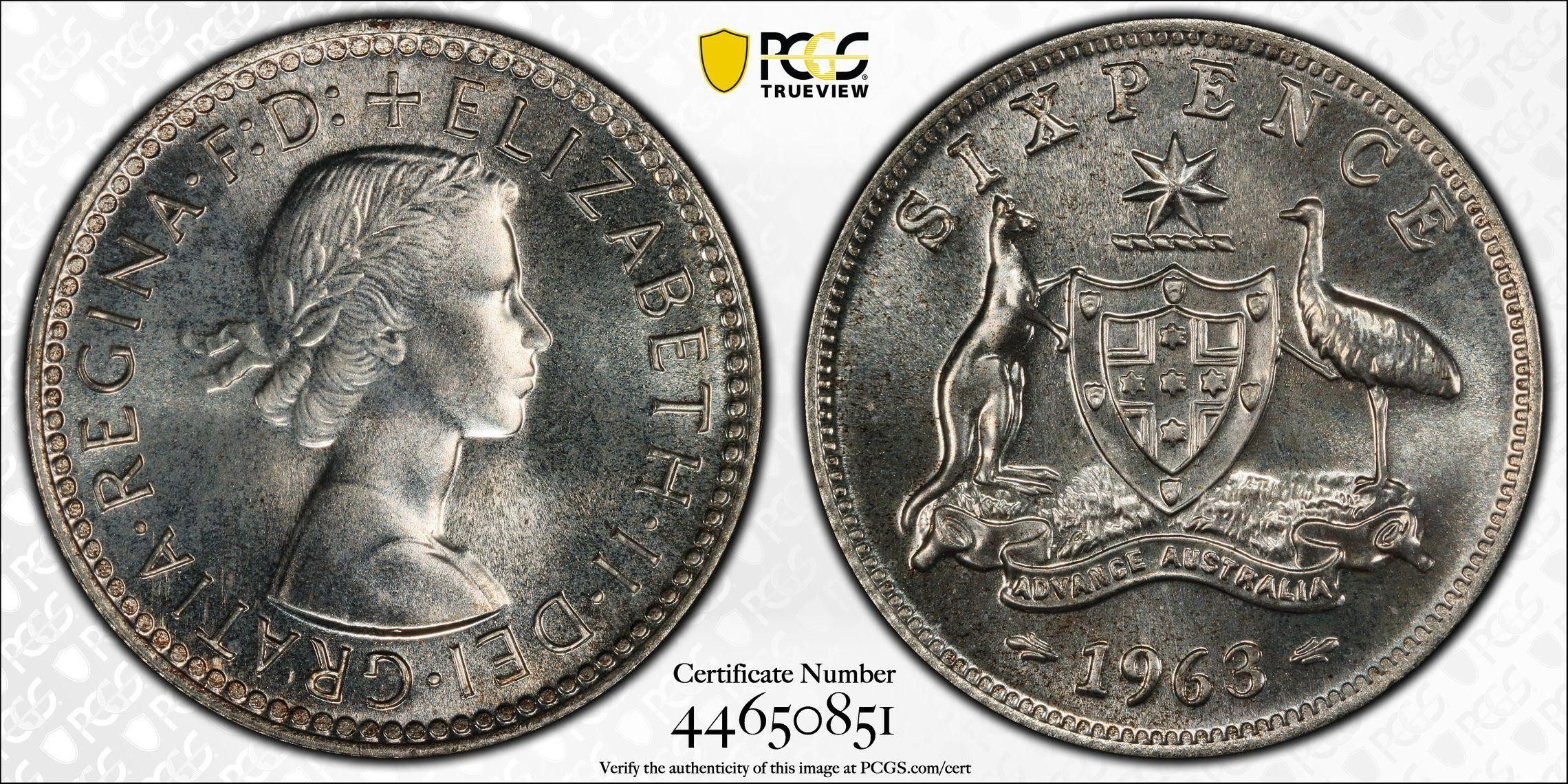 1963(m) Australia Sixpence PCGS - PR65 -851