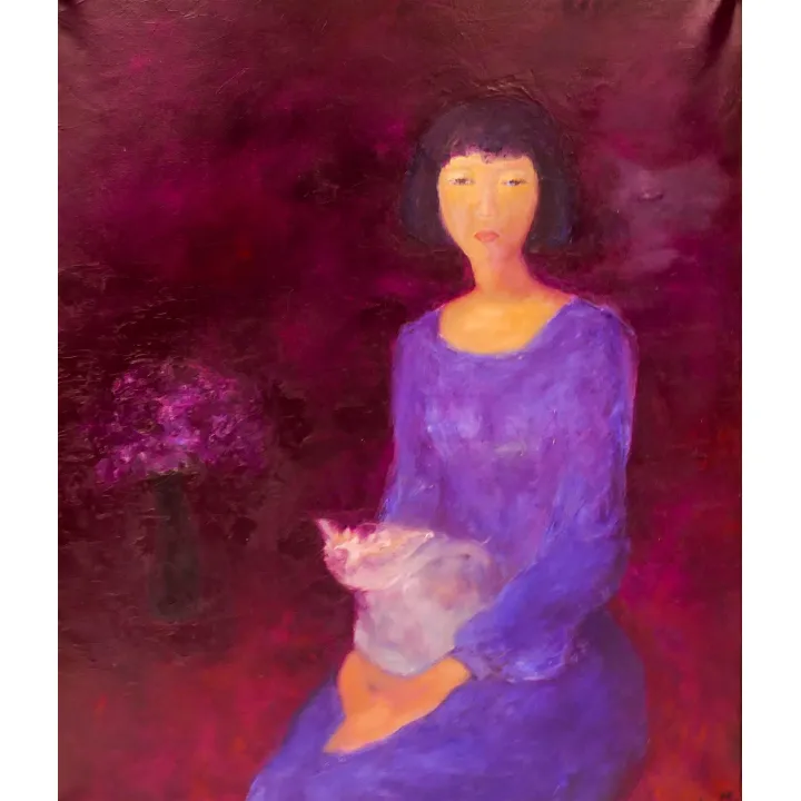 Tran Tuan ''Tran Mai Hoa with Cat'' 1998 Oil