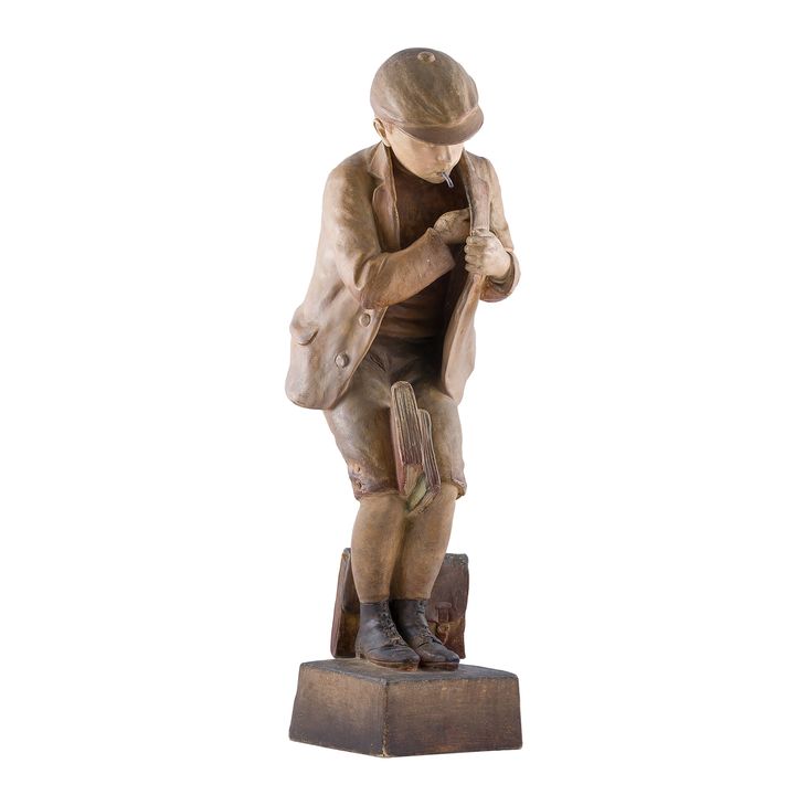 Figura chłopca z papierosem, Goldscheider, proj. Albert Dominique Rosé, Wiedeń, ok. 1910