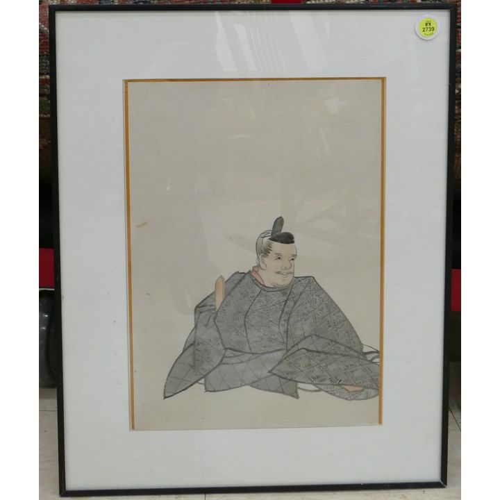 Japanese Seated Scholar Watercolor Framed- 21x16''