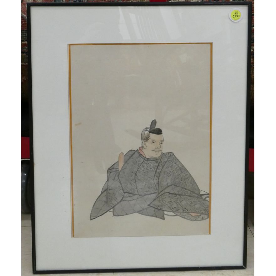 Japanese Seated Scholar Watercolor Framed- 21x16''