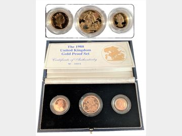 1988 QUEEN ELIZABETH 3-COIN GOLD PROOF SOVEREIGN SET