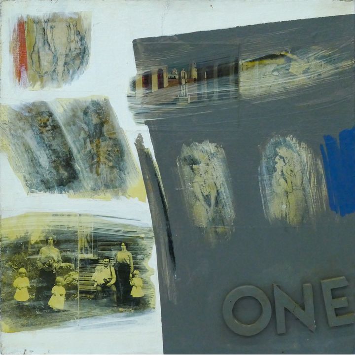 Neil Meitzler ''ONE'' Oil and Collage on Canvas 16''x16''