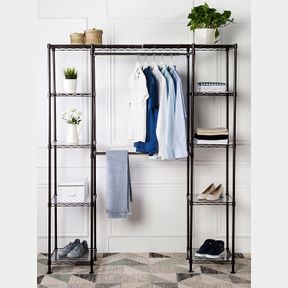 EXPANDABLE METAL HANGING STORAGE WARDROBE CLOSET RACK W SHELVES
