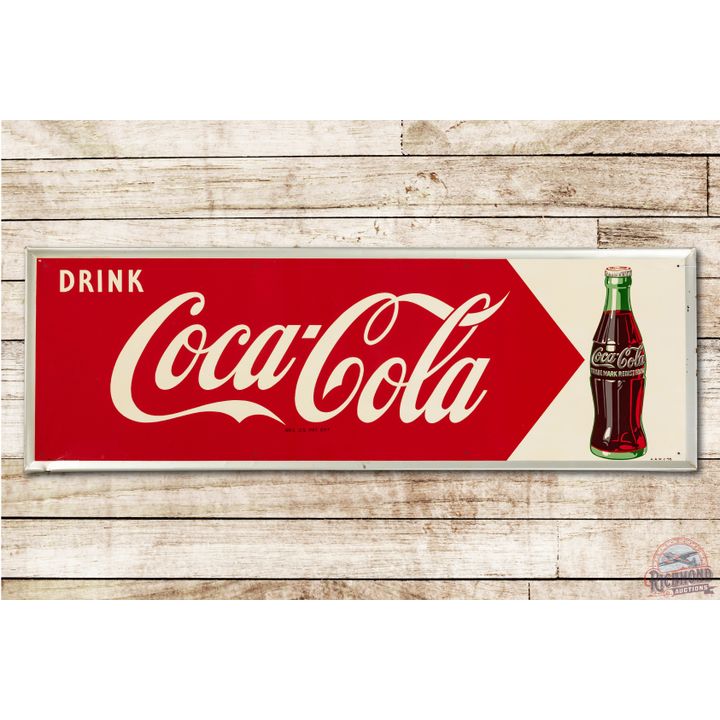 1955 Drink Coca Cola Tin Sign w/ Bottle