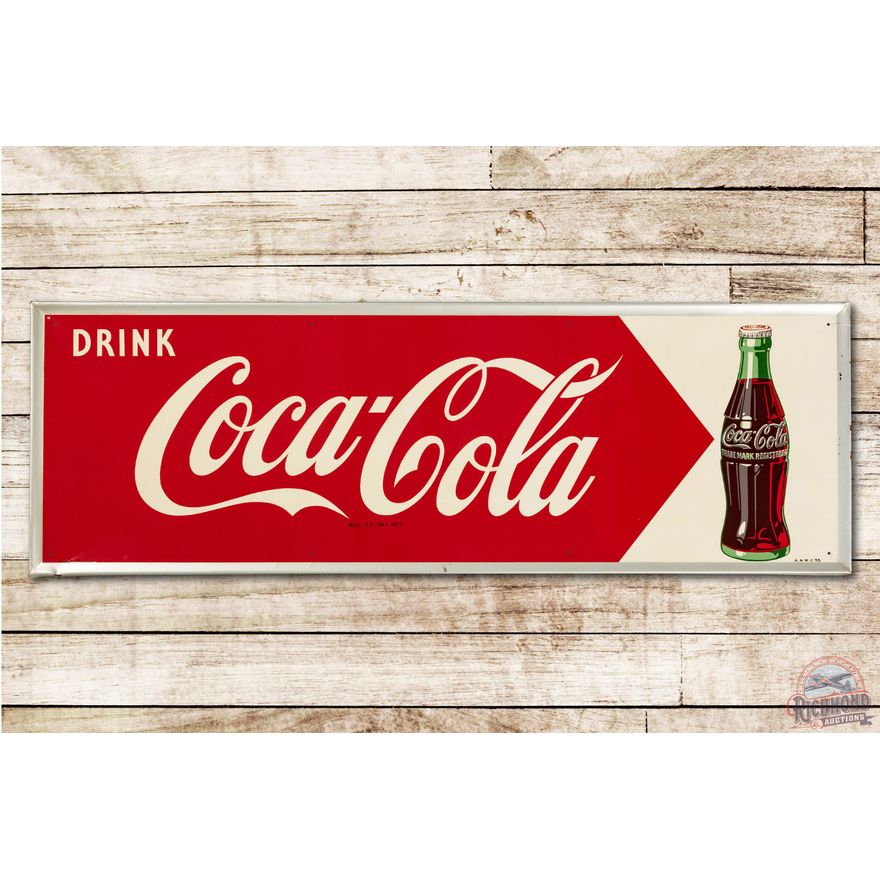 1955 Drink Coca Cola Tin Sign w/ Bottle