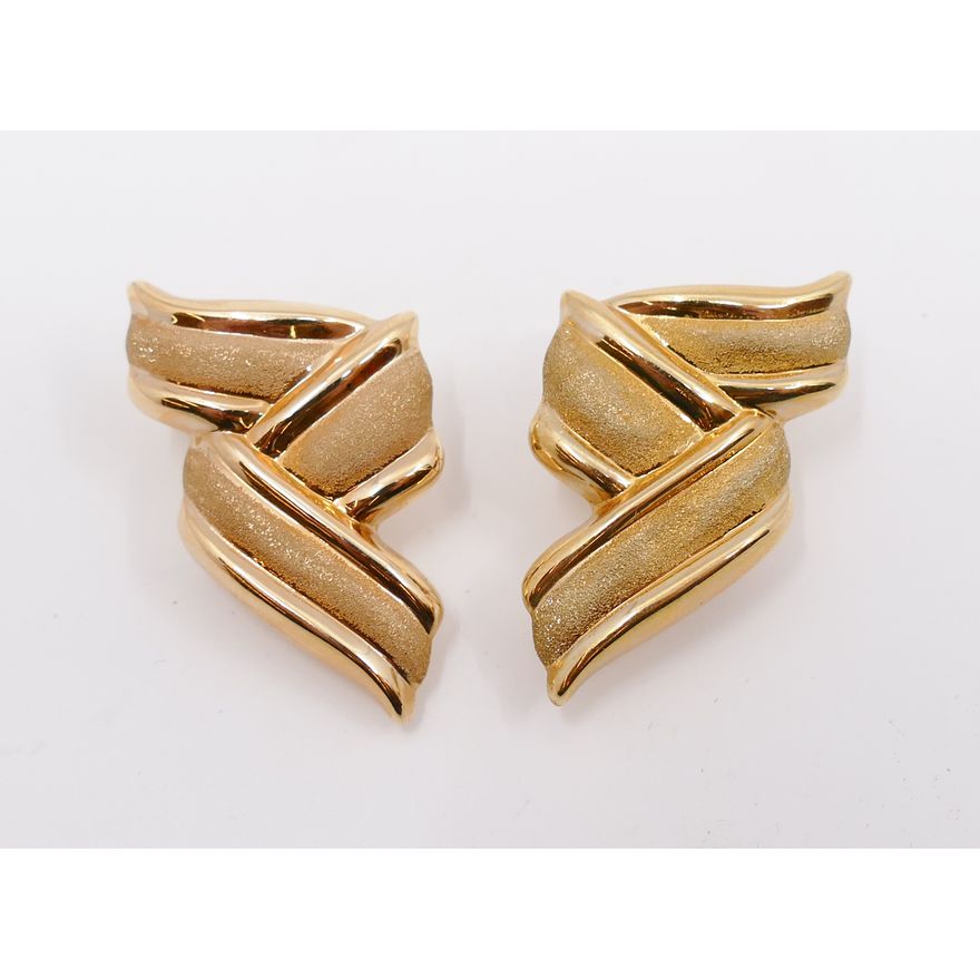 14K Gold Modernist Earrings. 34x27mm each. 9.44g TW