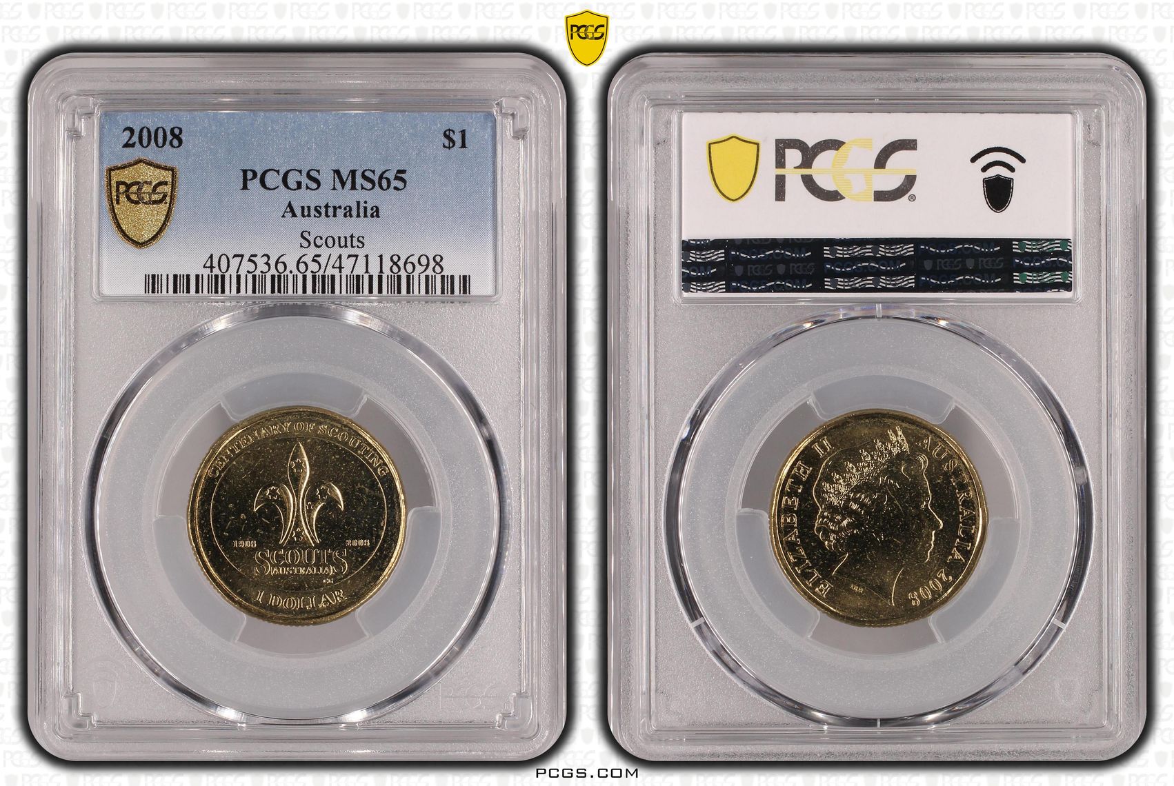 Elizabeth II, Scouts, One Dollar, 2008, PCGS MS65