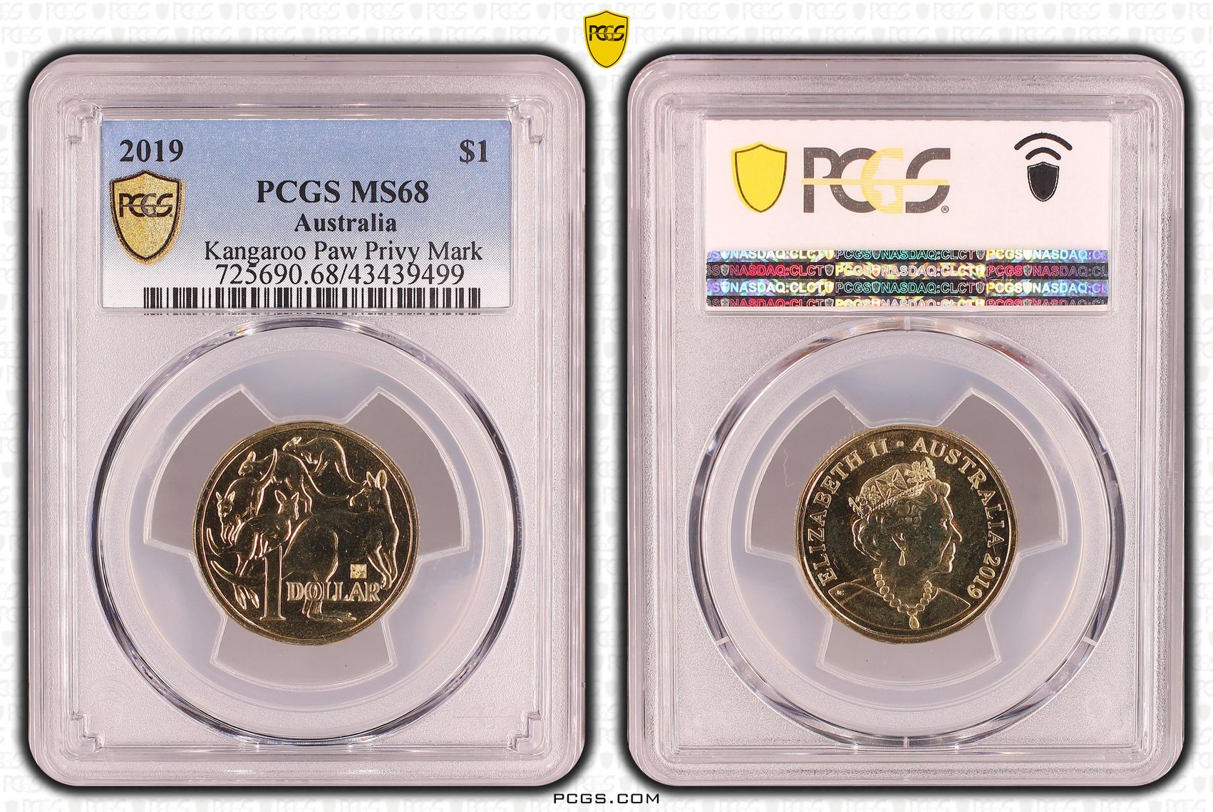 2019 Australia One Dollar, $1 Kangaroo Paw Privy Mark PCGS - MS68 POP 8/0 -499