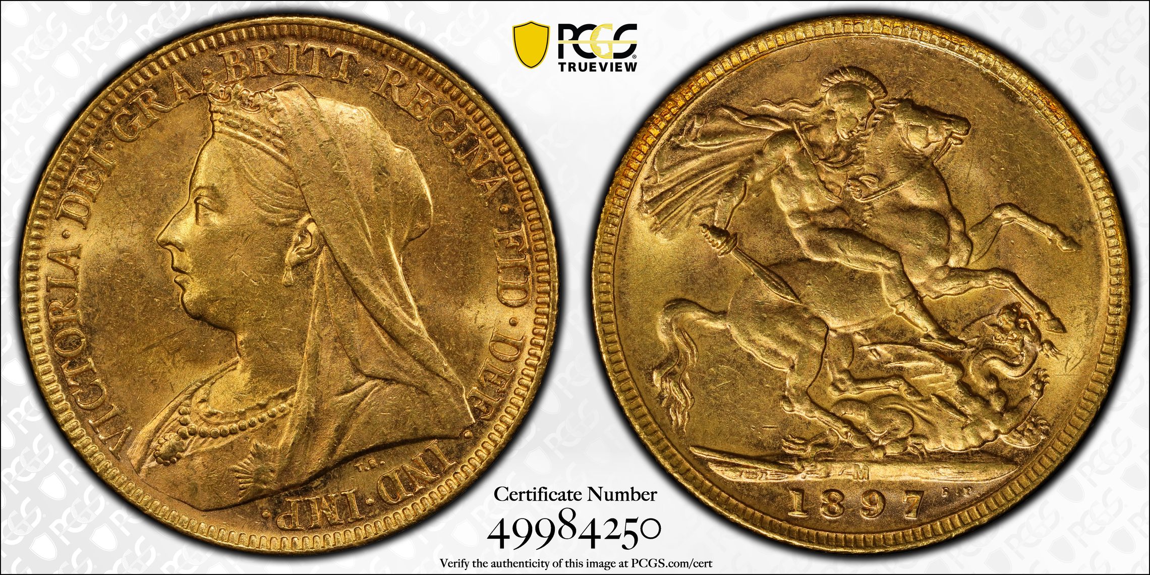 64 · Victoria, Veiled Head Type, Sovereign, 1897-M, PCGS MS64
