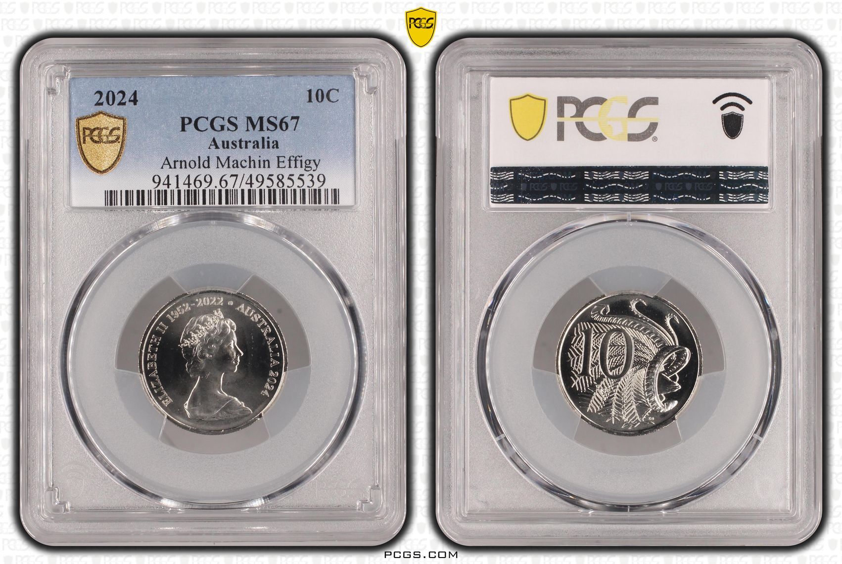 258 · Elizabeth II, Arnold Machin Effigy , Ten Cent, 2024, PCGS MS67