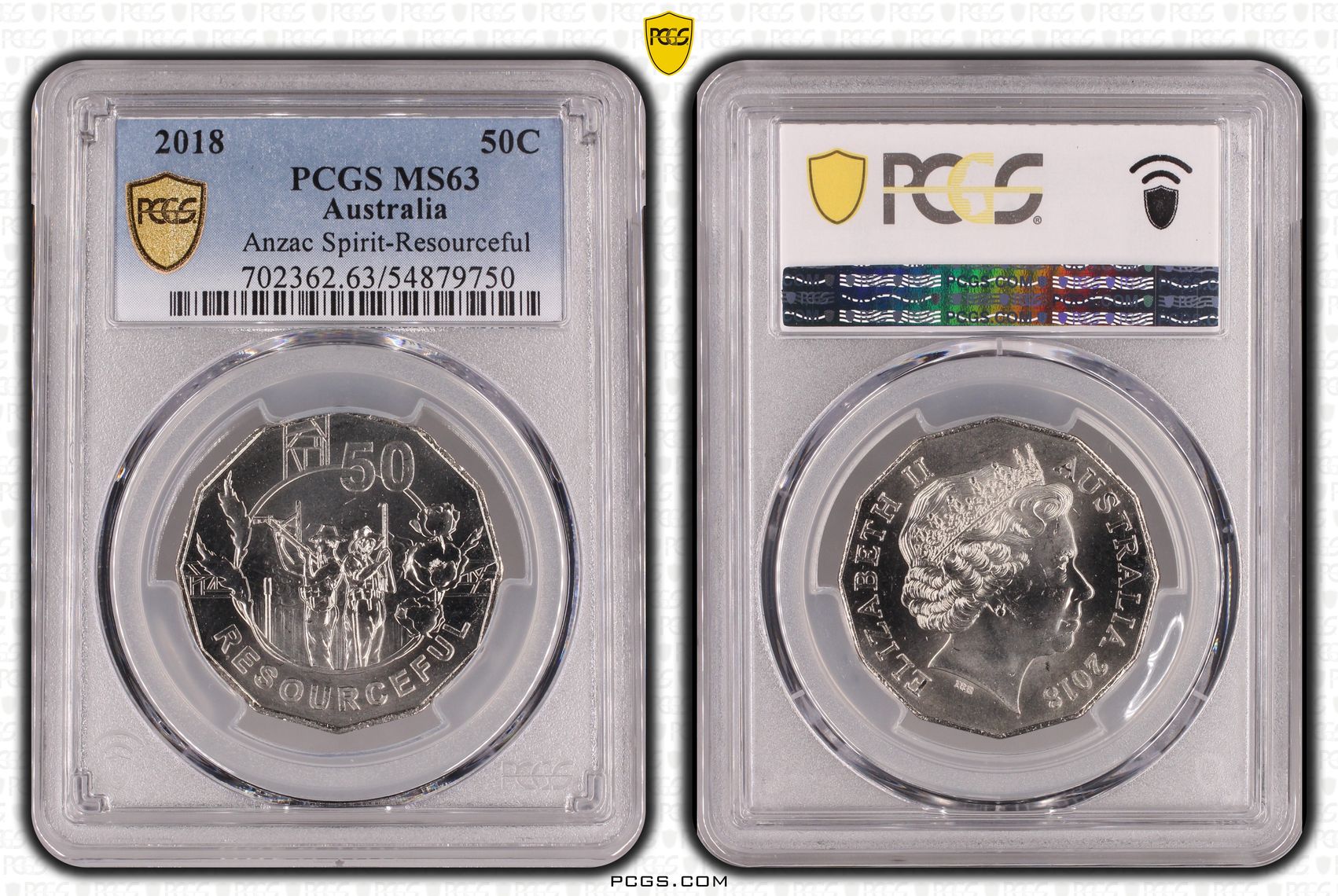 Anzac Spirit-Resourceful, Fifty Cent, 2018, PCGS MS63
