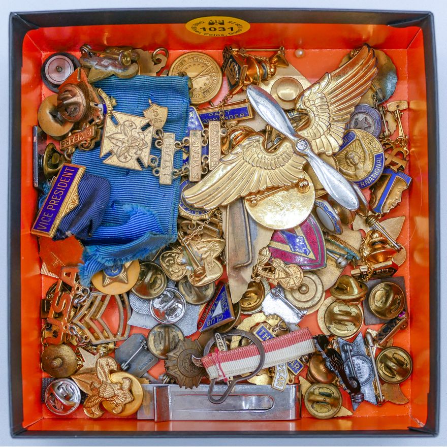 Box Assorted Old Military Insignia & Lapel Buttons