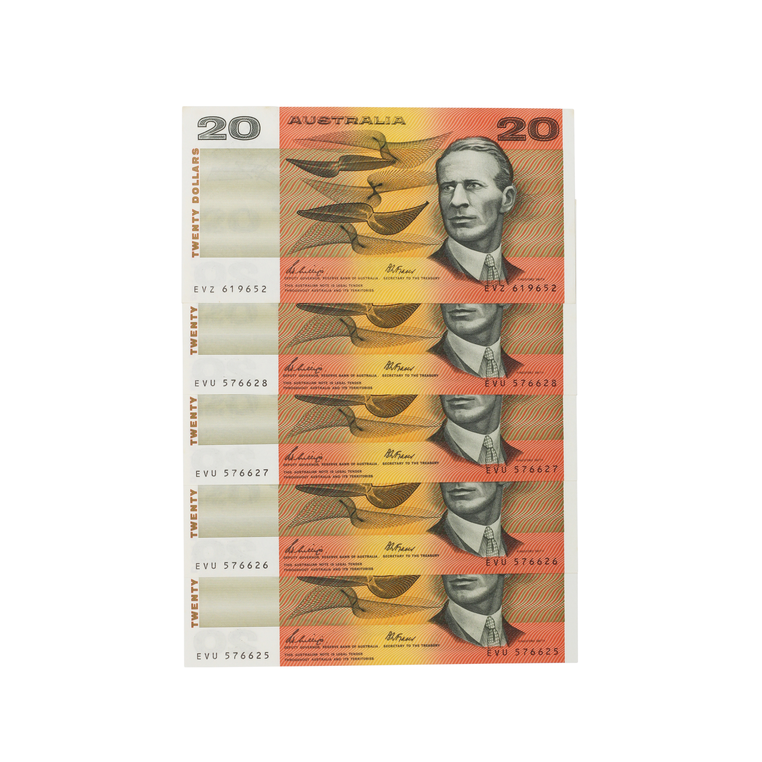 2036. · Consecutive Run, Phillips/Fraser, Twenty Dollars, 1989, UNC