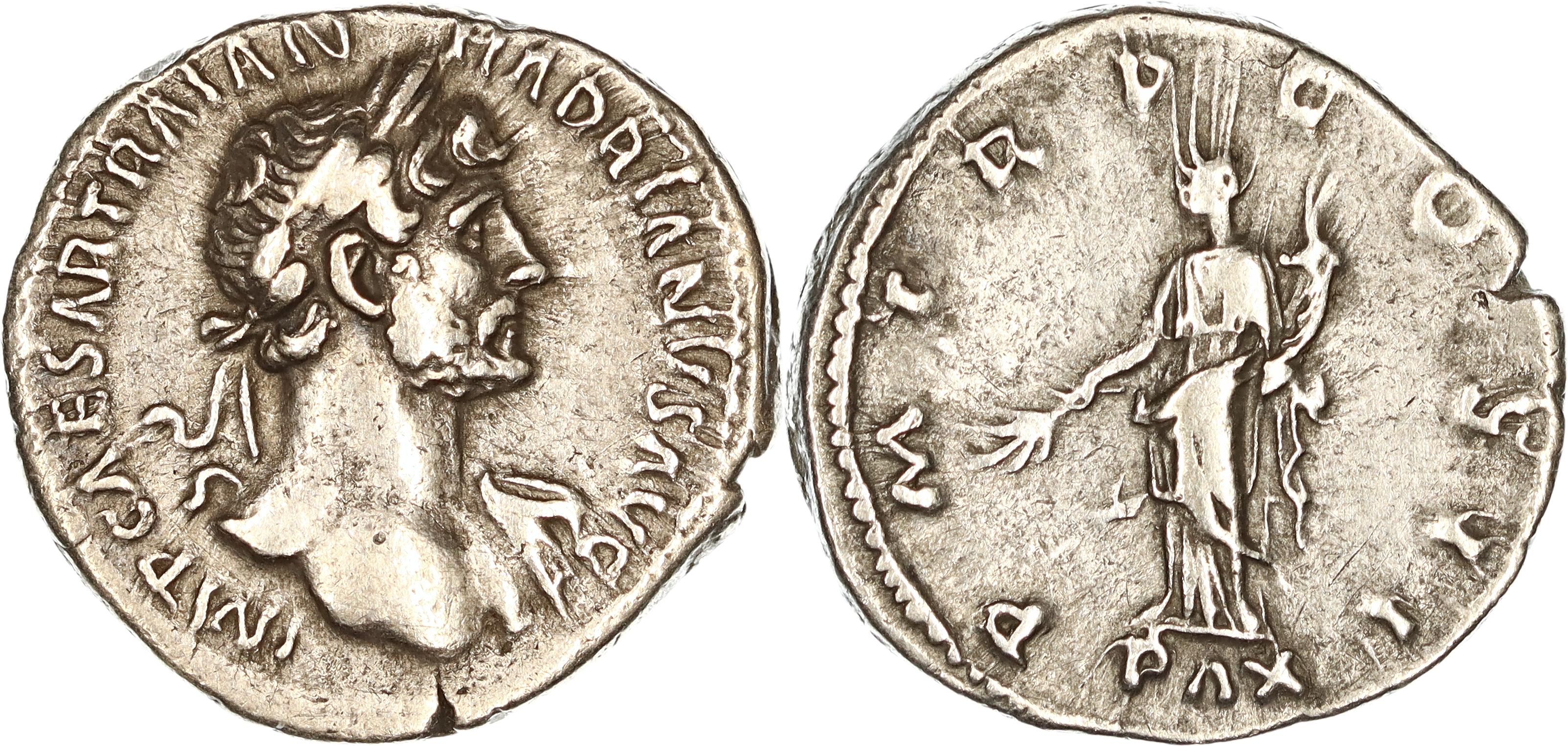 Roman Empire, Hadrian, Silver Denarius, 118 AD , nVF