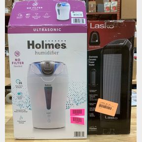 HOLMES ULTRASONIC HUMIDIFIER, LASKO CERAMIC TOWER HEATER