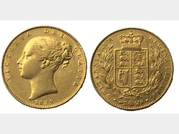 1839 Queen Victoria Young Head London Mint Shield Gold Sovereign