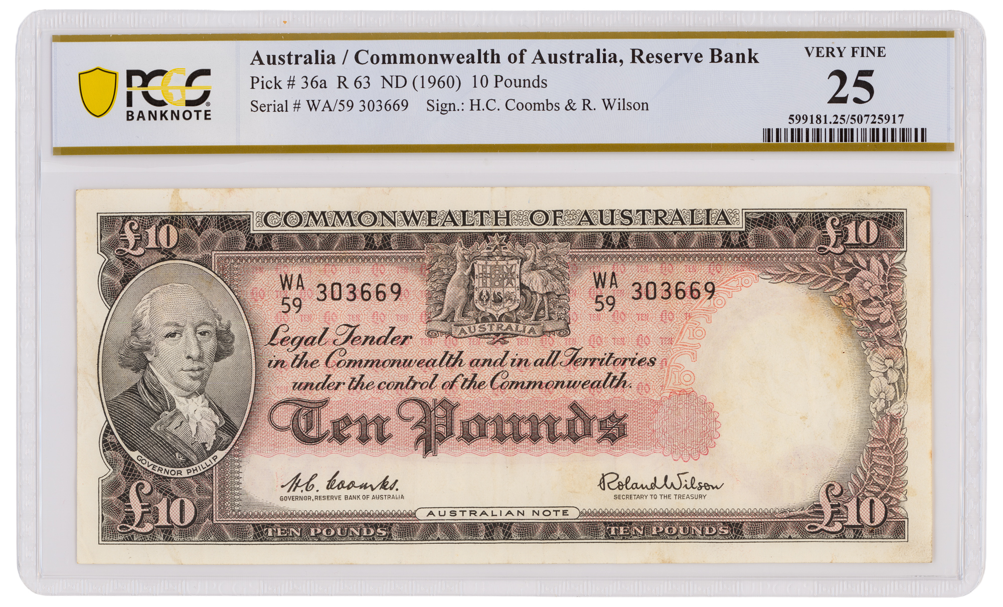 Ten Pounds, 1960, PCGS Very Fine 25