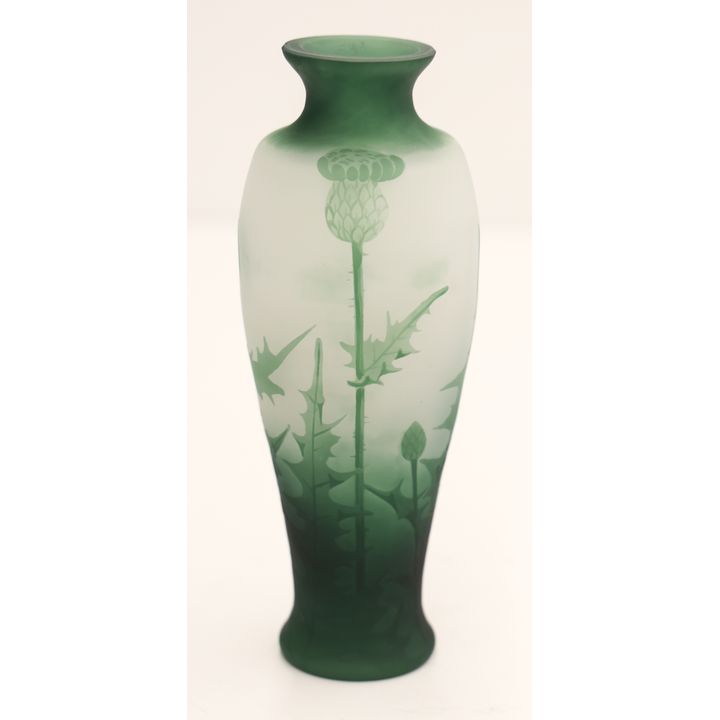 Val St. Lambert Green Thistle Cameo Glass Vase