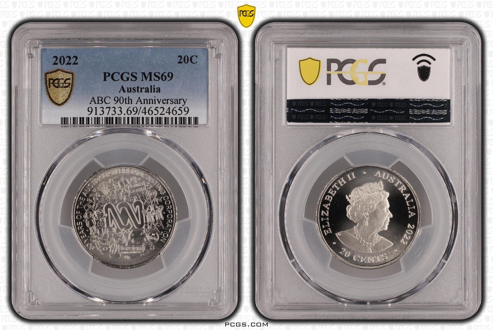 ABC 90th Anniversary , Twenty Cent, 2022, PCGS MS69
