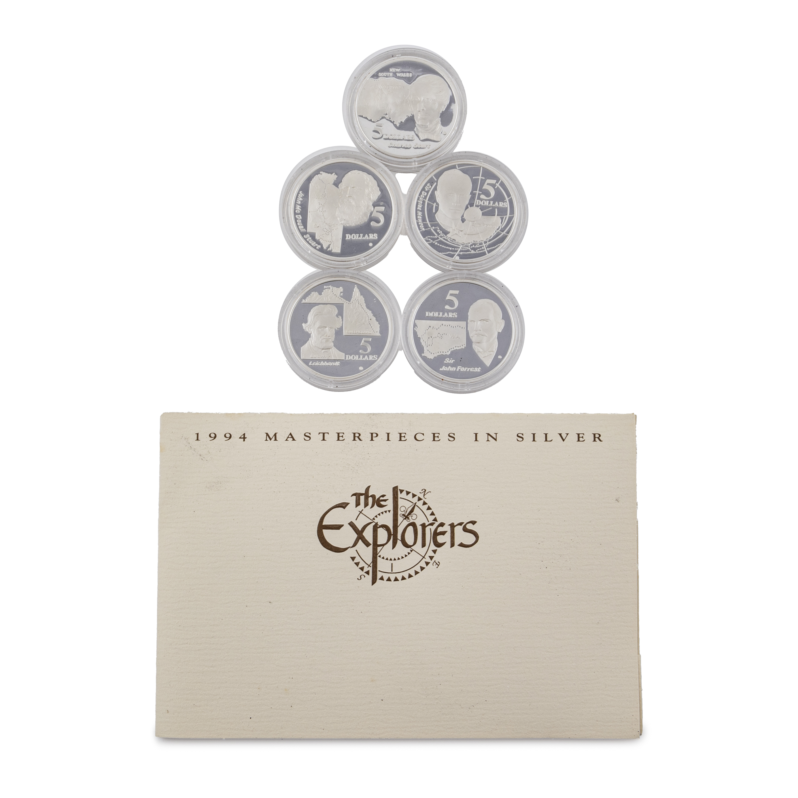 Elizabeth II, Masterpieces in Silver, The Explorers, Five Dollars, 1994, FDC