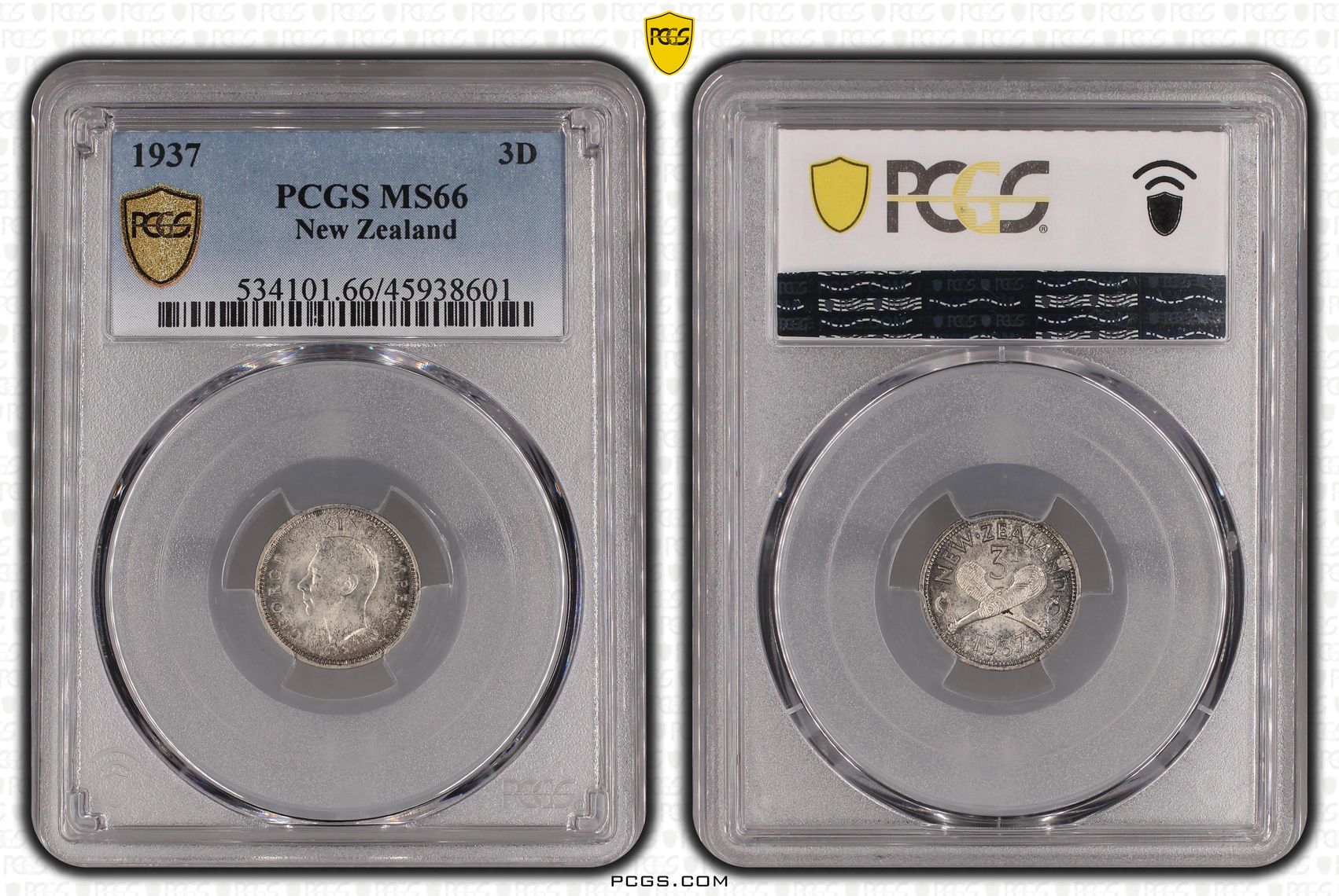 1937 New Zealand Threepence Silver PCGS - MS66 POP 4/0 -601