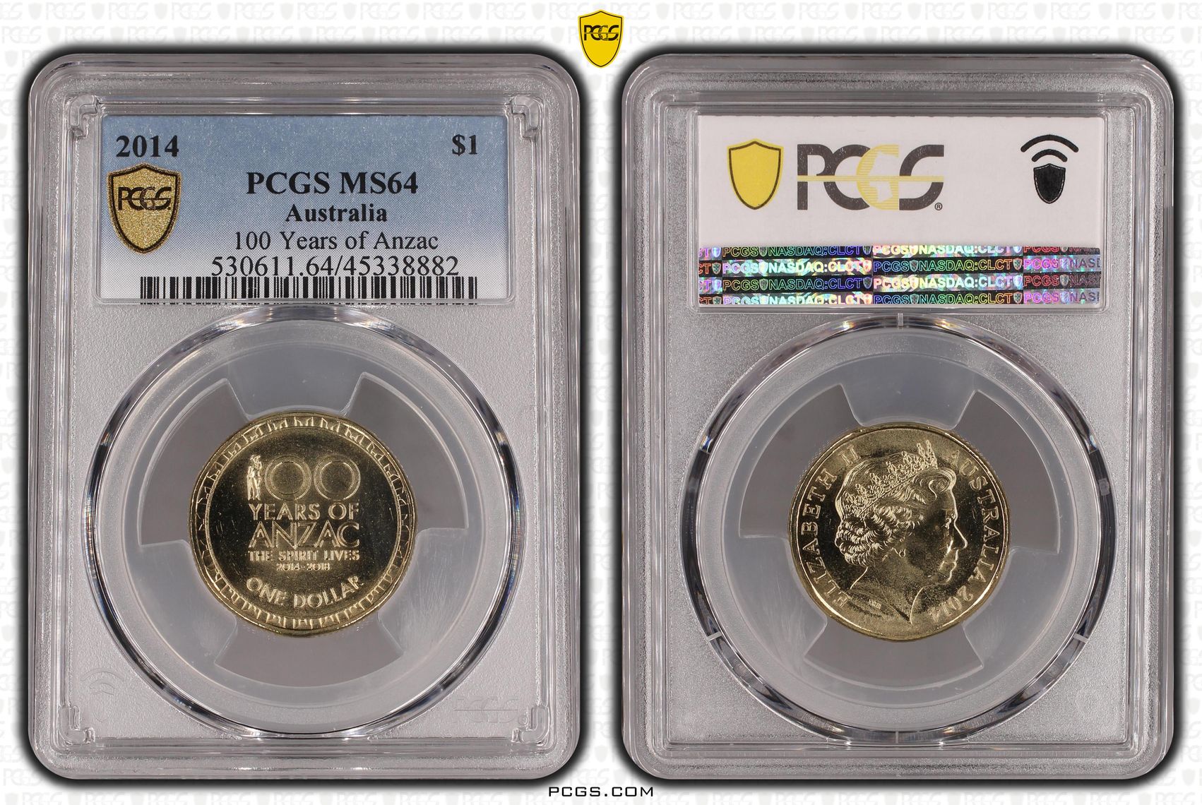 Elizabeth II, 100 Years of Anzac, One Dollar, 2014, PCGS MS 64