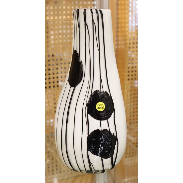 Contemporary Art Glass Black & White Vase 14''