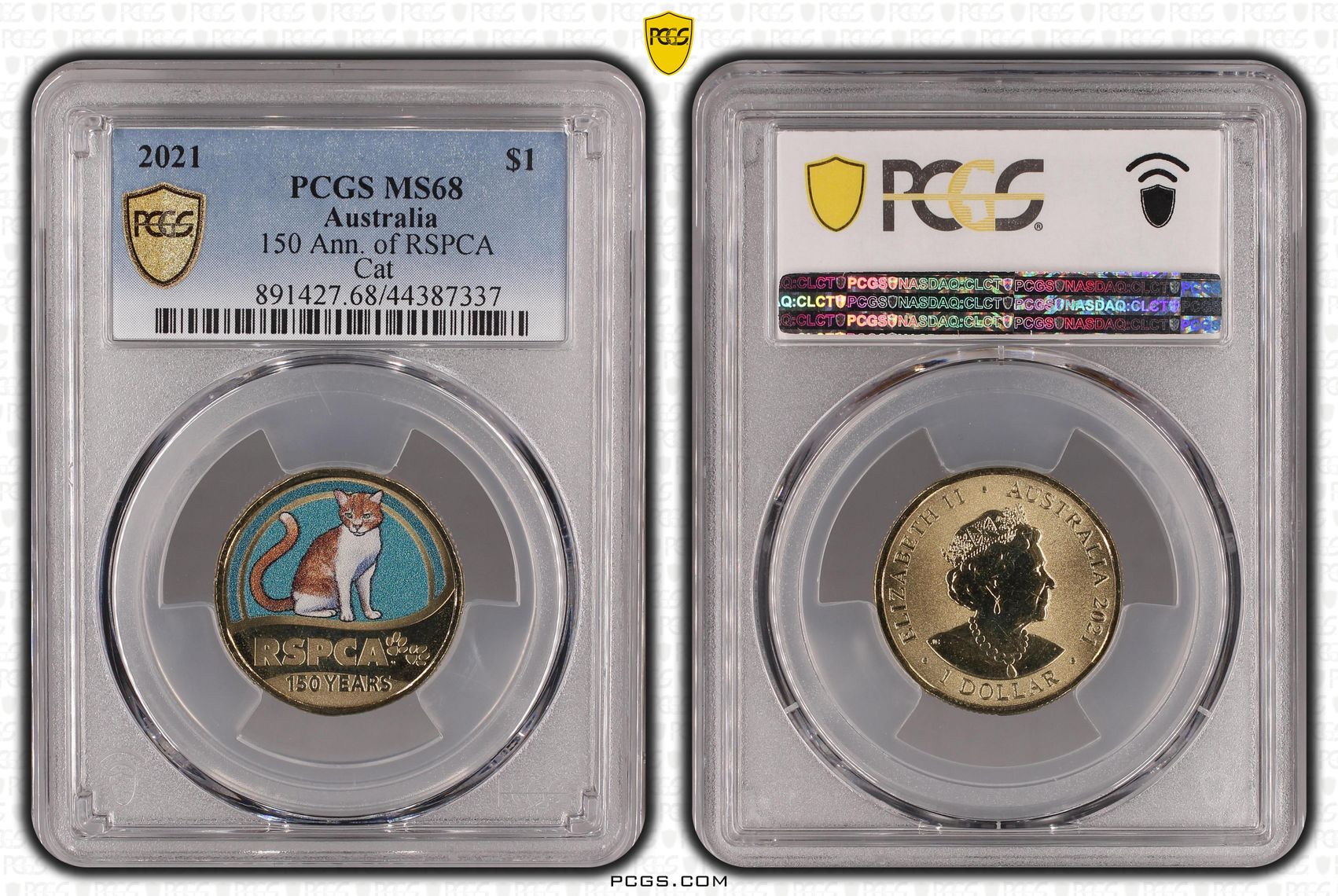 231 · 2021 Australia One Dollar, $1 150 Ann. of RSPCA Cat PCGS - MS68 -337