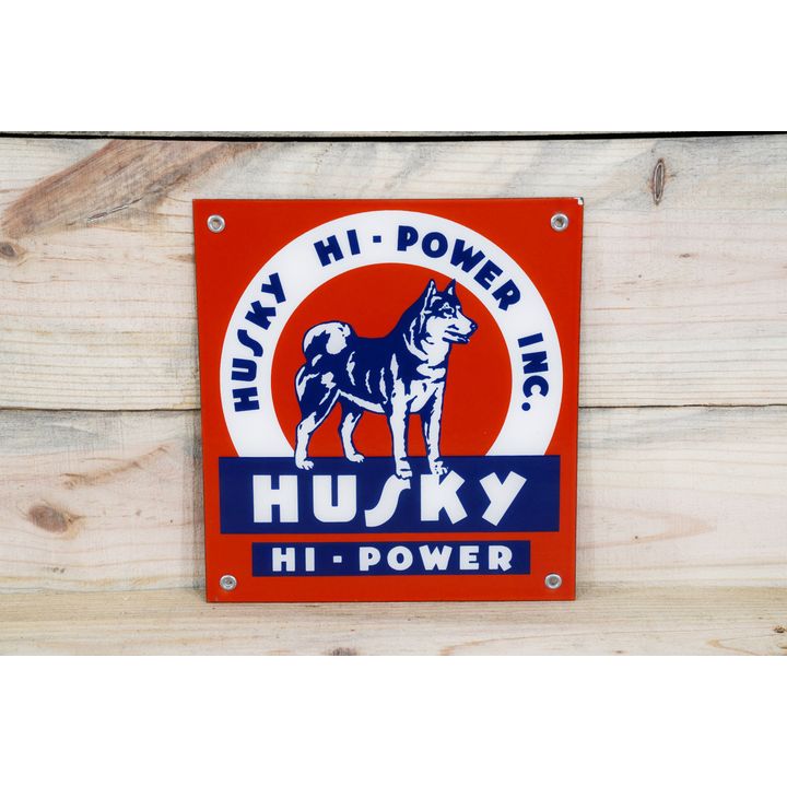 Husky Hi-Power w/ Dog Single Sided Porcelain Pump Sign (Small Version) TAC 9.5