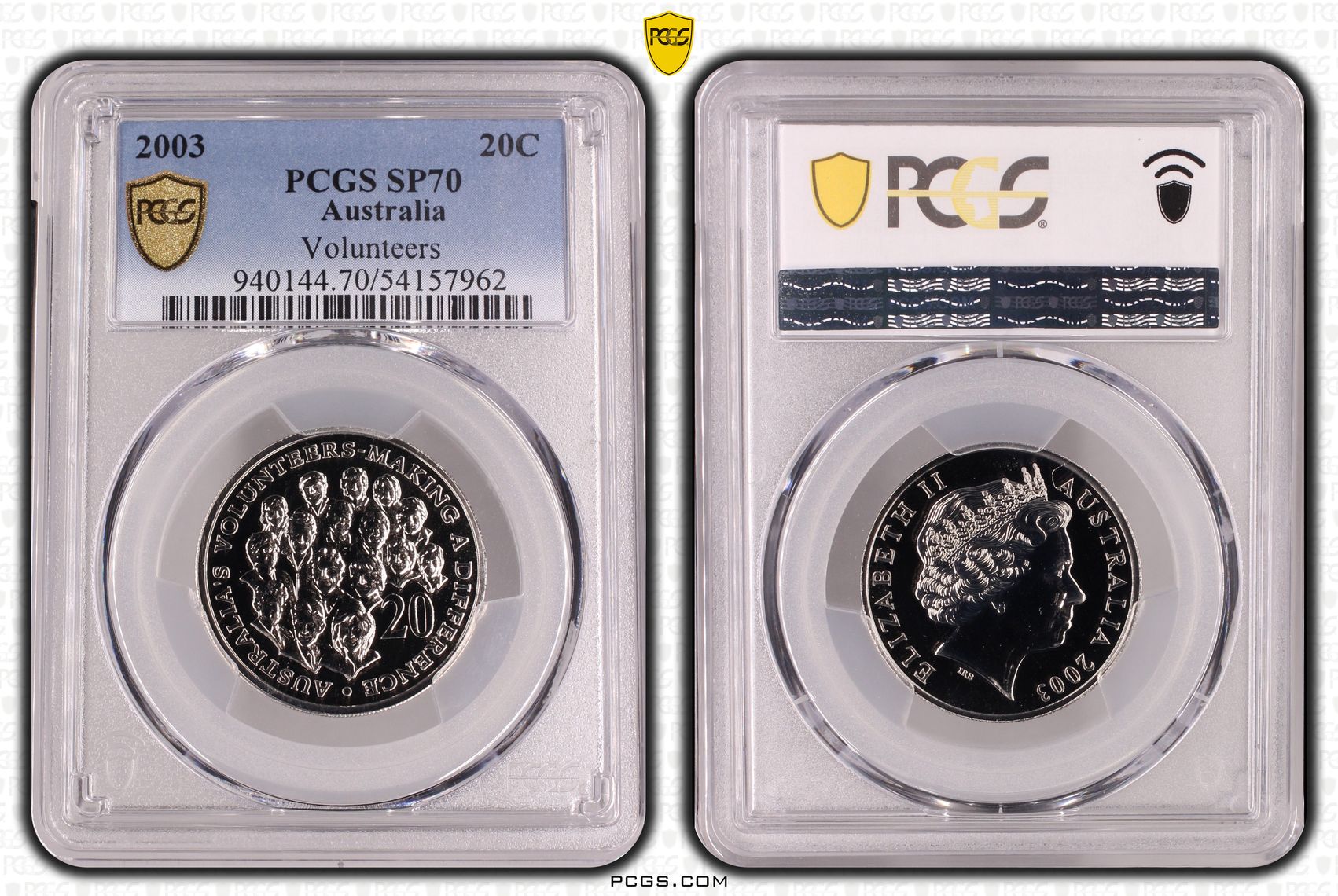 Volunteers, POP 7/0, Twenty Cent, 2003, PCGS SP70