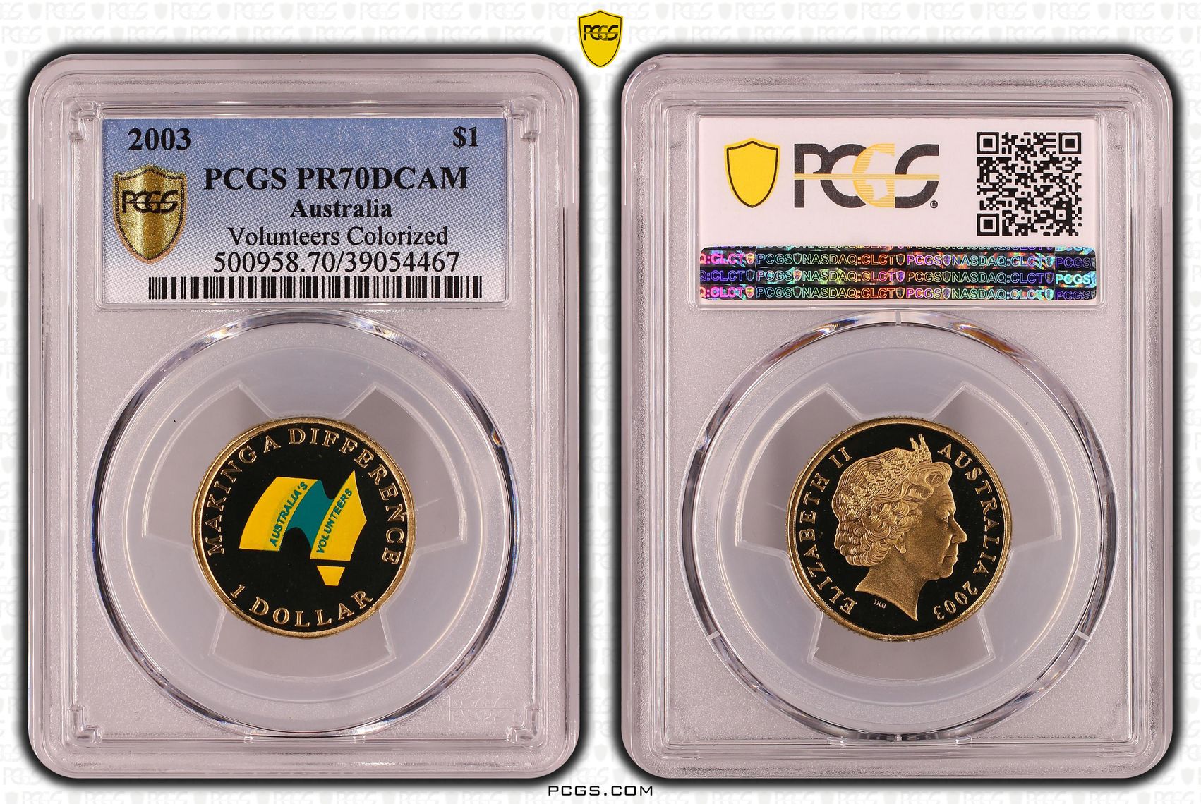 369 · 2003 Australia One Dollar, $1 Volunteers Colorized PCGS - PR70DCAM POP 7/0 -467