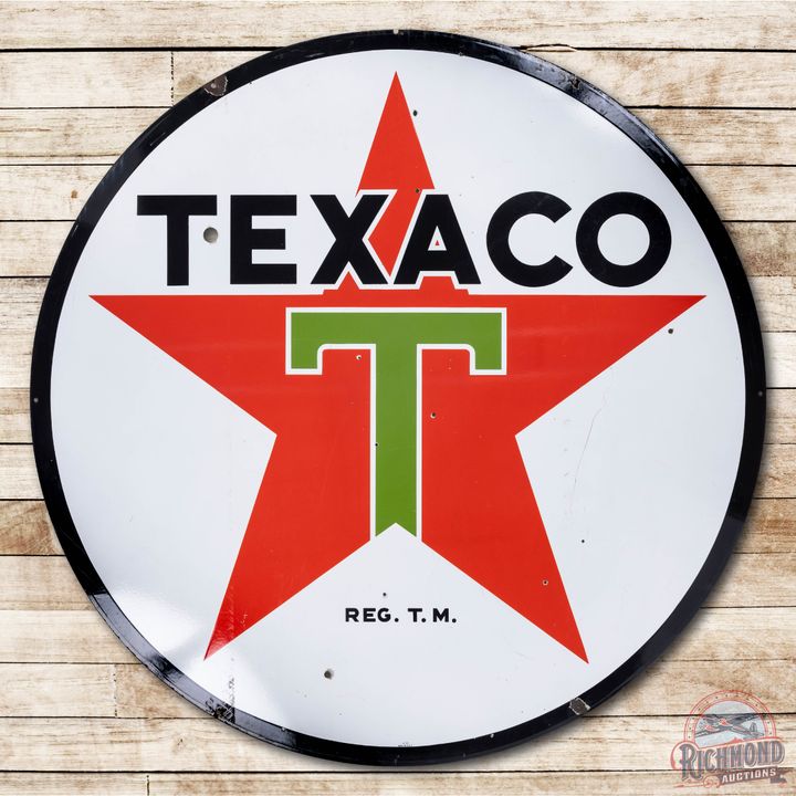 6' Texaco White T Double Sided Porcelain ID Sign