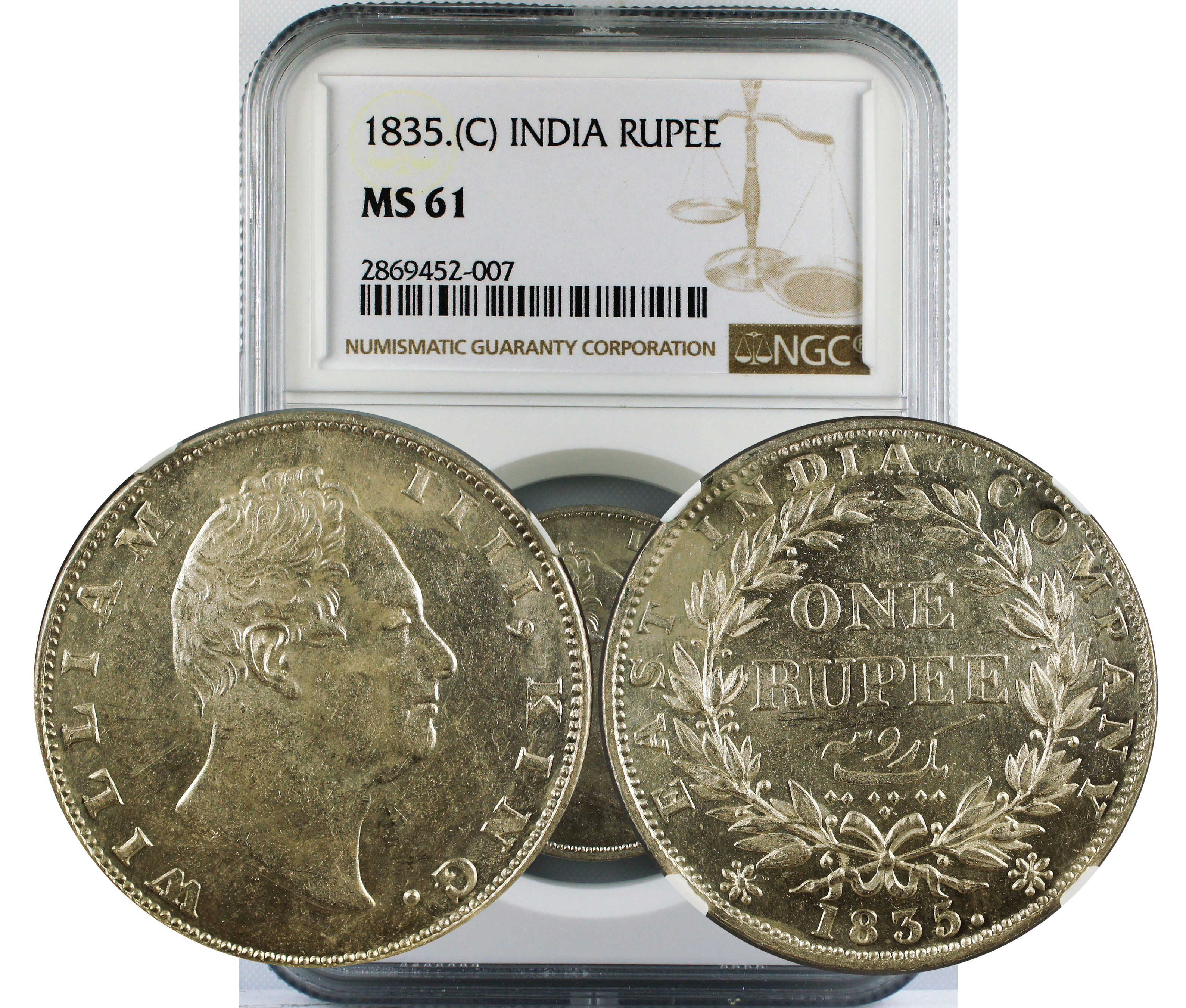 1835 C INDIA RUPEE MS61