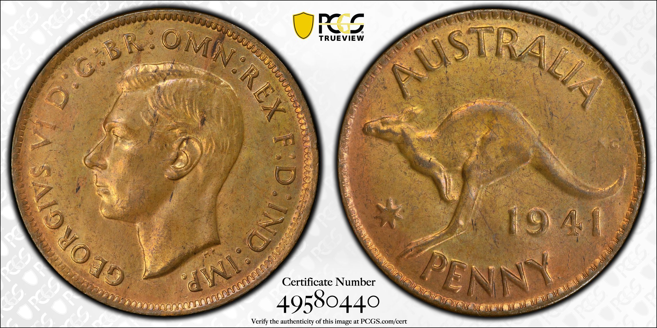 George VI, Penny, 1941-Y., PCGS MS64BN