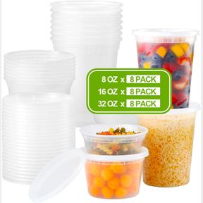 AOZITA 24 SETS PLASTIC DELI FOOD CONTAINERS WITH LIDS, 8 OZ 16OZ 32OZ VARIETY PACK, AIRTIGHT FOOD STORAGE CONTAINERS, FREEZER/DISH