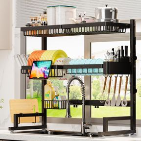 ADBIU OVER THE SINK DISH DRYING RACK (EXPANDABLE HEIGHT AND LENGTH) SNAP-ON DESIGN 2 TIER LARGE DISH RACK (27-36L X 12W X 32.5-37H
